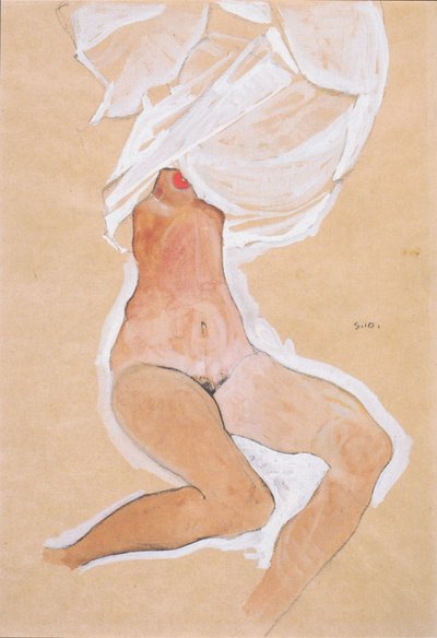 Seated Nude Girl with Shirt Over Head by Egon Schiele